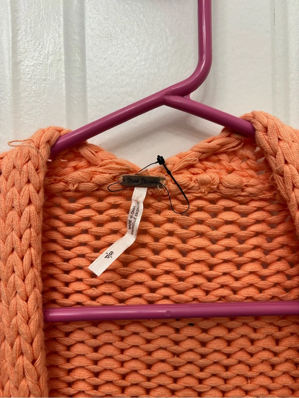 Free People Glow For It Peach Stripe Chunky Open-Front Cardigan